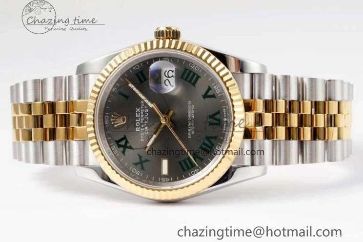 0102 UrbanChic DateJust 36mm SS YG DIWF 1:1 Best Edition 904L Steel Gray Dial Green Markers on Jubilee Bracelet SA 2309